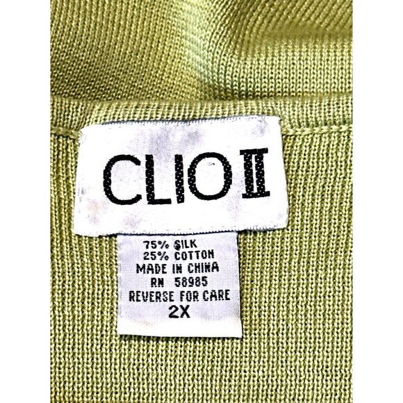 Clio II 2X Green Silk Cotton Keyhole Sweater Quiet Luxury Old Money Chic Classic - Picture 6 of 10